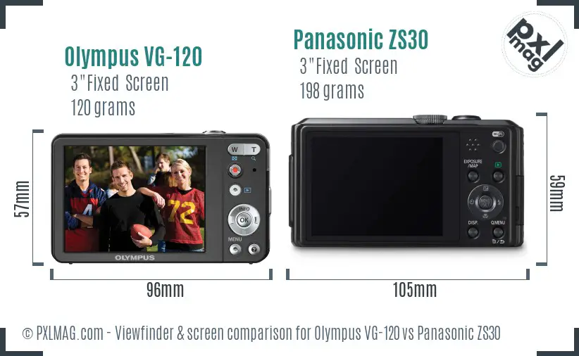 Olympus VG-120 vs Panasonic ZS30 Screen and Viewfinder comparison