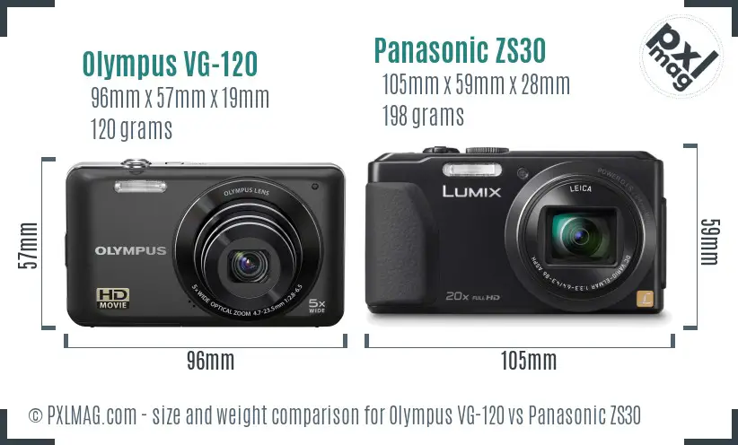 Olympus VG-120 vs Panasonic ZS30 size comparison