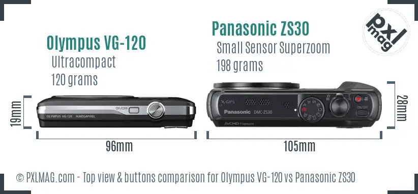 Olympus VG-120 vs Panasonic ZS30 top view buttons comparison
