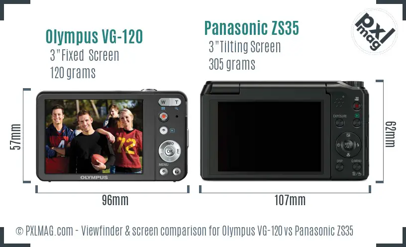 Olympus VG-120 vs Panasonic ZS35 Screen and Viewfinder comparison