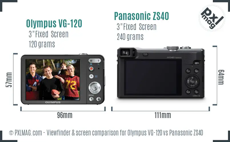 Olympus VG-120 vs Panasonic ZS40 Screen and Viewfinder comparison