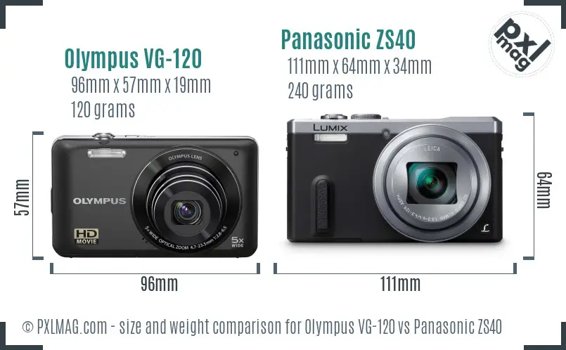 Olympus VG-120 vs Panasonic ZS40 size comparison