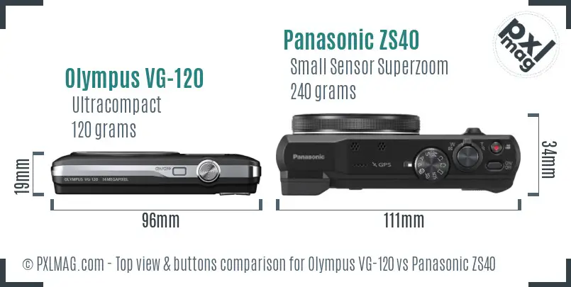 Olympus VG-120 vs Panasonic ZS40 top view buttons comparison