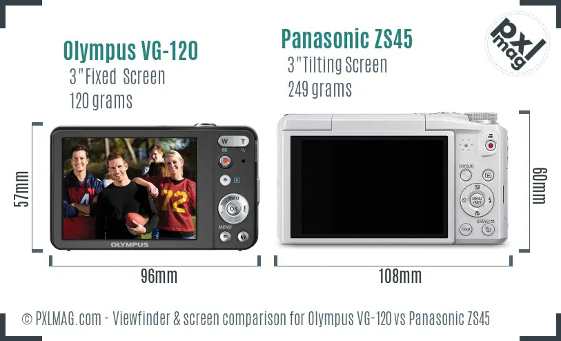 Olympus VG-120 vs Panasonic ZS45 Screen and Viewfinder comparison