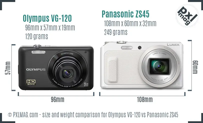 Olympus VG-120 vs Panasonic ZS45 size comparison