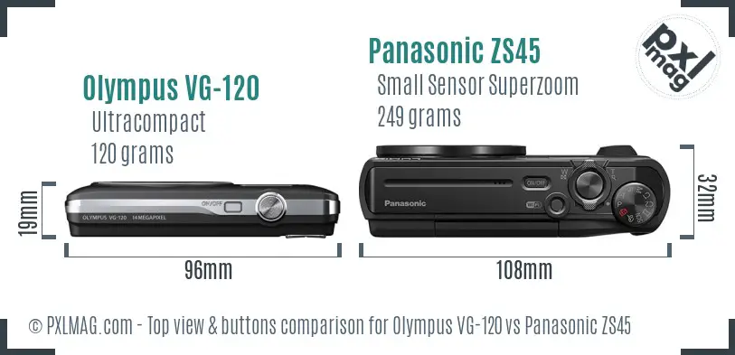 Olympus VG-120 vs Panasonic ZS45 top view buttons comparison