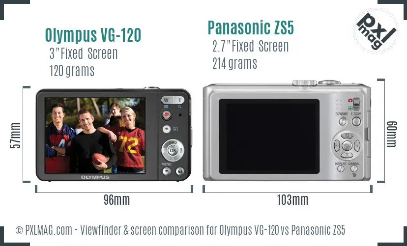 Olympus VG-120 vs Panasonic ZS5 Screen and Viewfinder comparison