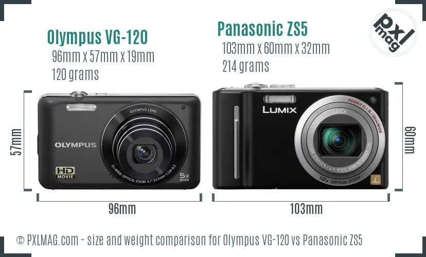 Olympus VG-120 vs Panasonic ZS5 size comparison