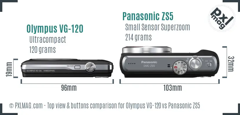Olympus VG-120 vs Panasonic ZS5 top view buttons comparison