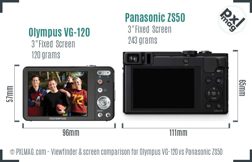 Olympus VG-120 vs Panasonic ZS50 Screen and Viewfinder comparison