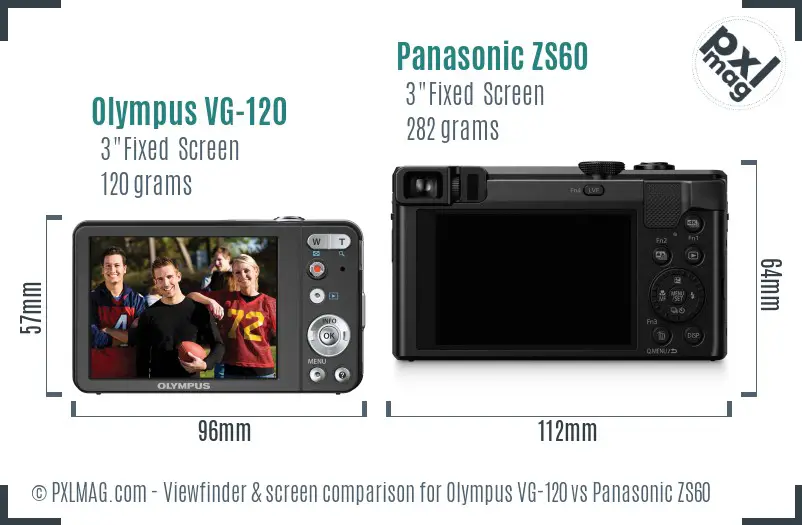 Olympus VG-120 vs Panasonic ZS60 Screen and Viewfinder comparison