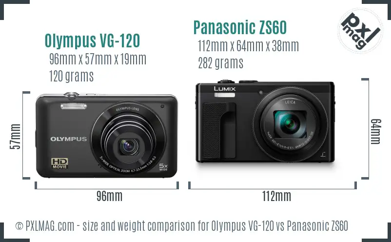 Olympus VG-120 vs Panasonic ZS60 size comparison