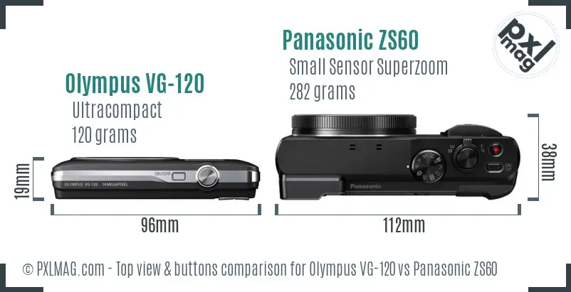 Olympus VG-120 vs Panasonic ZS60 top view buttons comparison