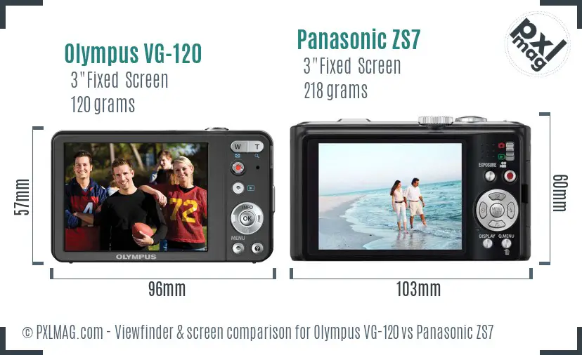 Olympus VG-120 vs Panasonic ZS7 Screen and Viewfinder comparison
