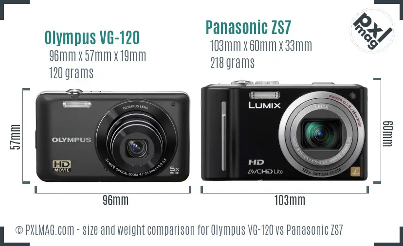 Olympus VG-120 vs Panasonic ZS7 size comparison