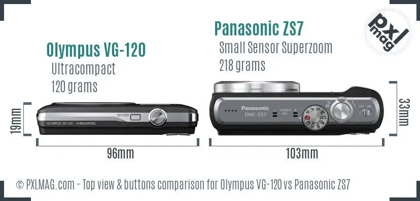 Olympus VG-120 vs Panasonic ZS7 top view buttons comparison