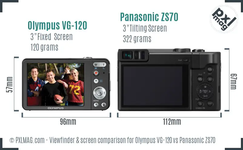 Olympus VG-120 vs Panasonic ZS70 Screen and Viewfinder comparison