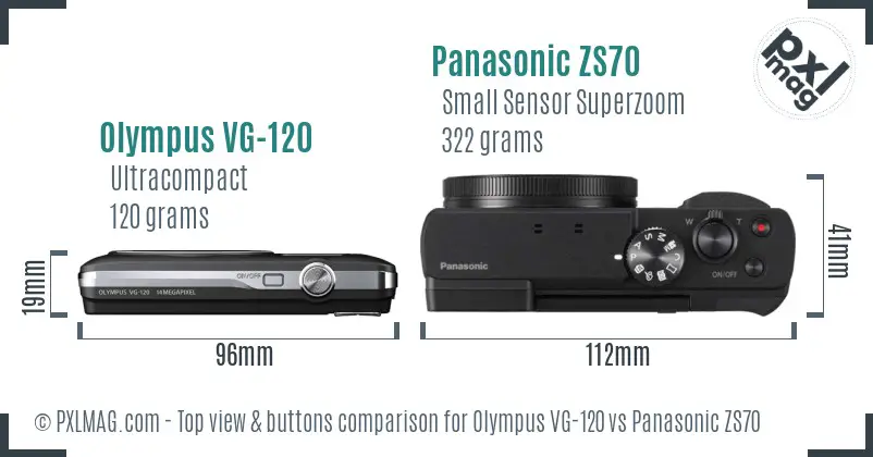 Olympus VG-120 vs Panasonic ZS70 top view buttons comparison