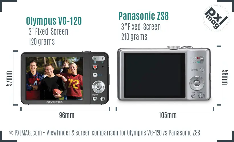 Olympus VG-120 vs Panasonic ZS8 Screen and Viewfinder comparison