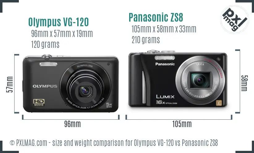 Olympus VG-120 vs Panasonic ZS8 size comparison