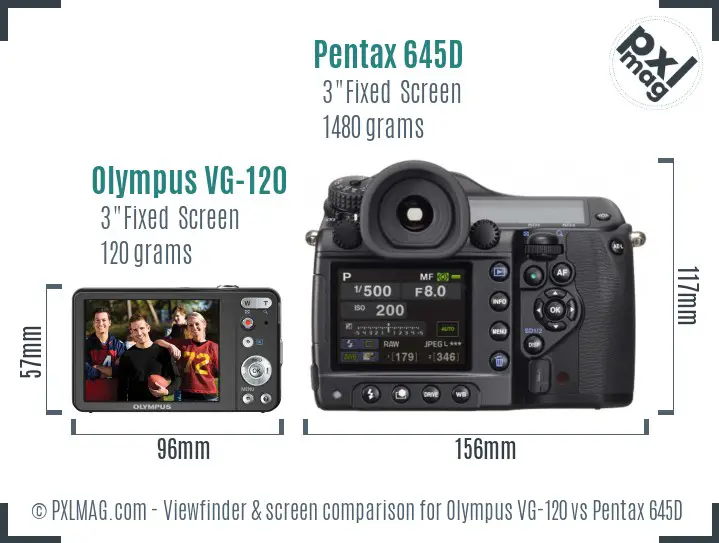 Olympus VG-120 vs Pentax 645D Screen and Viewfinder comparison