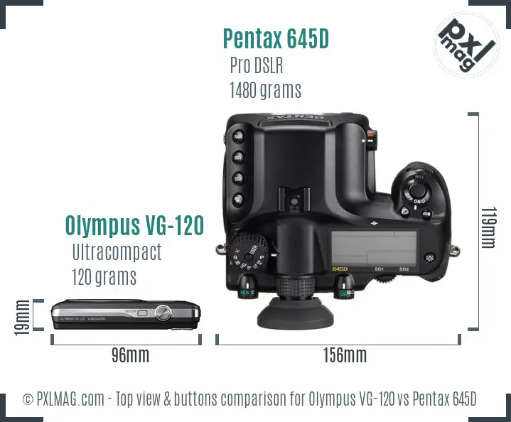 Olympus VG-120 vs Pentax 645D top view buttons comparison