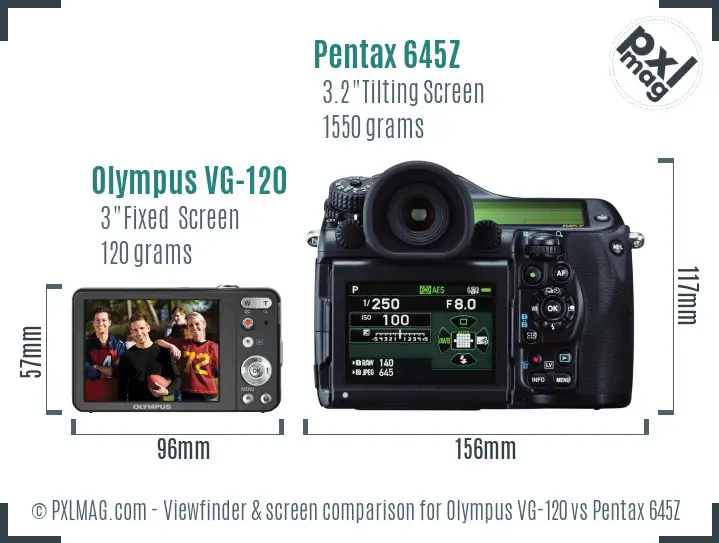 Olympus VG-120 vs Pentax 645Z Screen and Viewfinder comparison