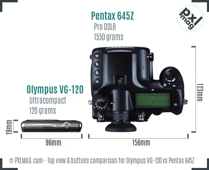 Olympus VG-120 vs Pentax 645Z top view buttons comparison