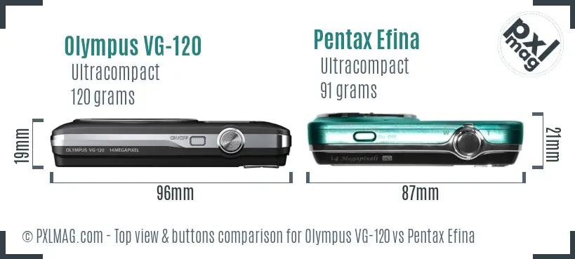 Olympus VG-120 vs Pentax Efina top view buttons comparison