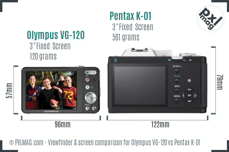 Olympus VG-120 vs Pentax K-01 Screen and Viewfinder comparison