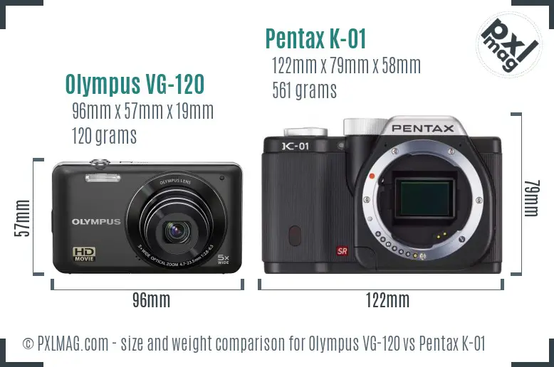 Olympus VG-120 vs Pentax K-01 size comparison