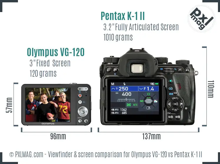 Olympus VG-120 vs Pentax K-1 II Screen and Viewfinder comparison