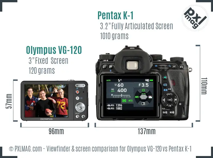 Olympus VG-120 vs Pentax K-1 Screen and Viewfinder comparison