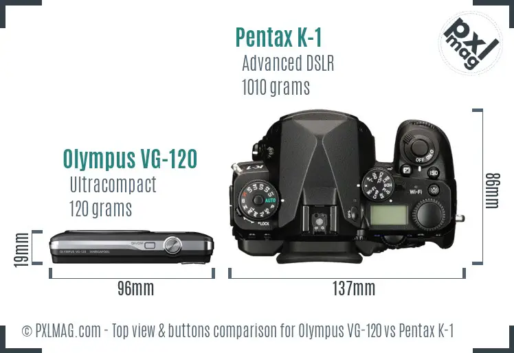 Olympus VG-120 vs Pentax K-1 top view buttons comparison