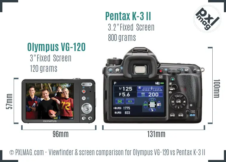 Olympus VG-120 vs Pentax K-3 II Screen and Viewfinder comparison