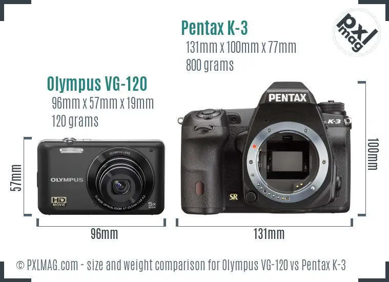 Olympus VG-120 vs Pentax K-3 size comparison