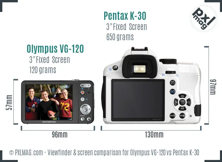 Olympus VG-120 vs Pentax K-30 Screen and Viewfinder comparison