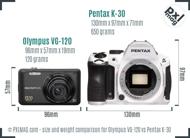 Olympus VG-120 vs Pentax K-30 size comparison