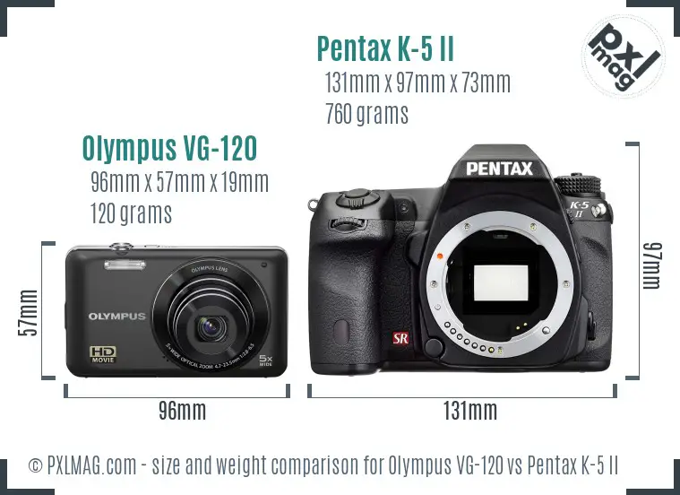 Olympus VG-120 vs Pentax K-5 II size comparison