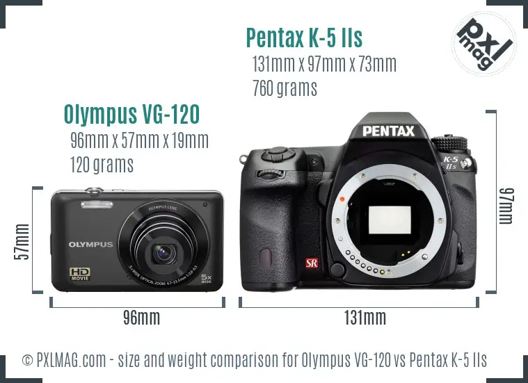 Olympus VG-120 vs Pentax K-5 IIs size comparison