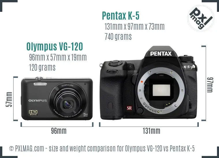 Olympus VG-120 vs Pentax K-5 size comparison