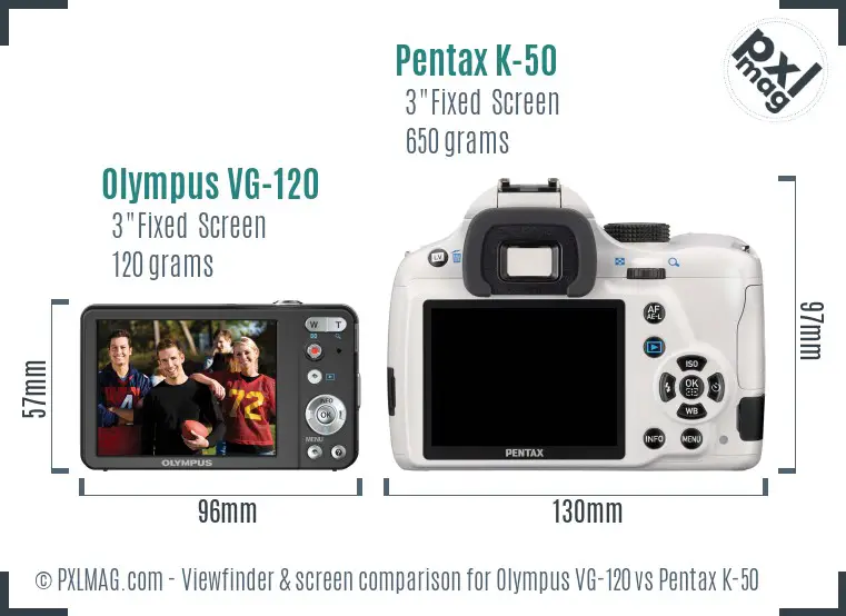 Olympus VG-120 vs Pentax K-50 Screen and Viewfinder comparison