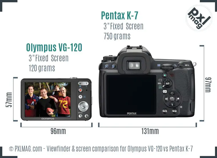 Olympus VG-120 vs Pentax K-7 Screen and Viewfinder comparison