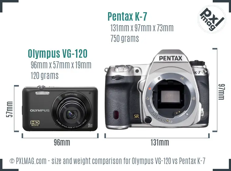 Olympus VG-120 vs Pentax K-7 size comparison
