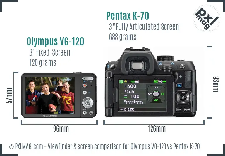 Olympus VG-120 vs Pentax K-70 Screen and Viewfinder comparison
