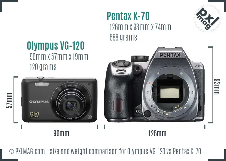 Olympus VG-120 vs Pentax K-70 size comparison