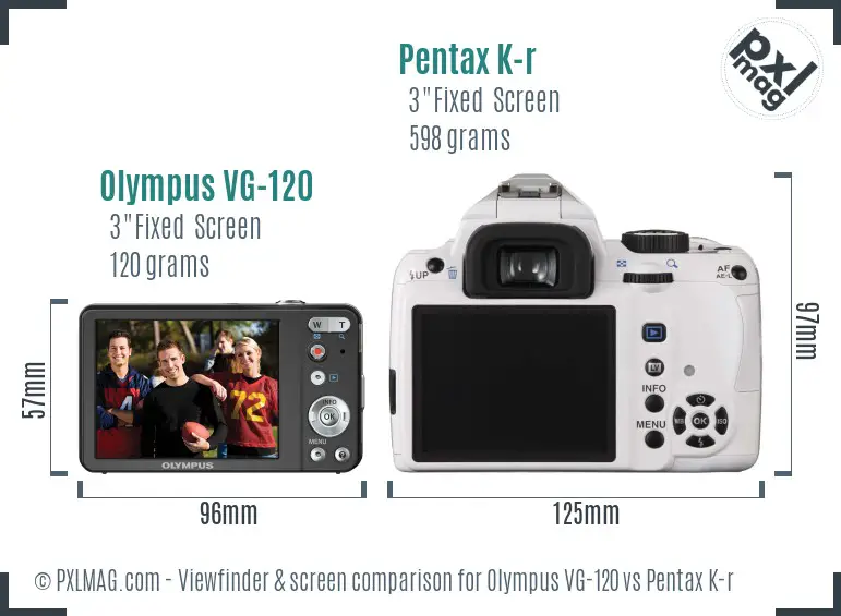 Olympus VG-120 vs Pentax K-r Screen and Viewfinder comparison