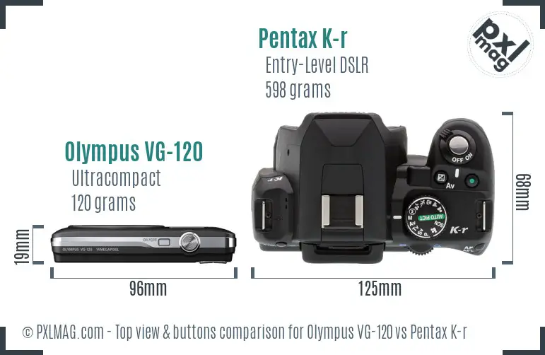Olympus VG-120 vs Pentax K-r top view buttons comparison