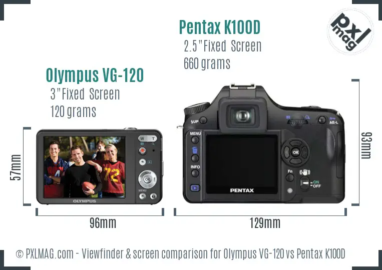 Olympus VG-120 vs Pentax K100D Screen and Viewfinder comparison