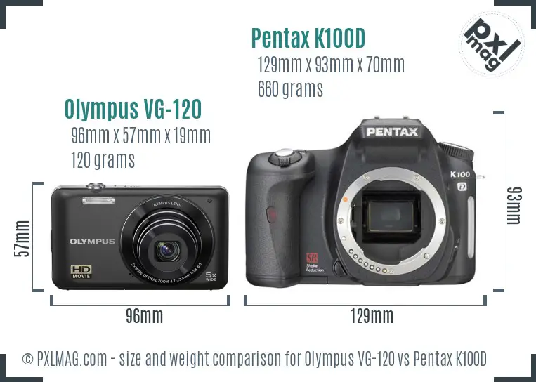 Olympus VG-120 vs Pentax K100D size comparison